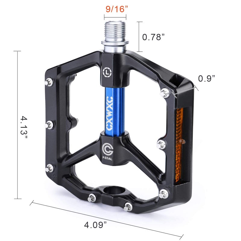 CXWXC Road/MTB Bike Pedals - Aluminum Alloy Bicycle Pedals - Mountain Bike Pedal with Removable Anti-Skid Nails (D:Black-Blue) - Image 5